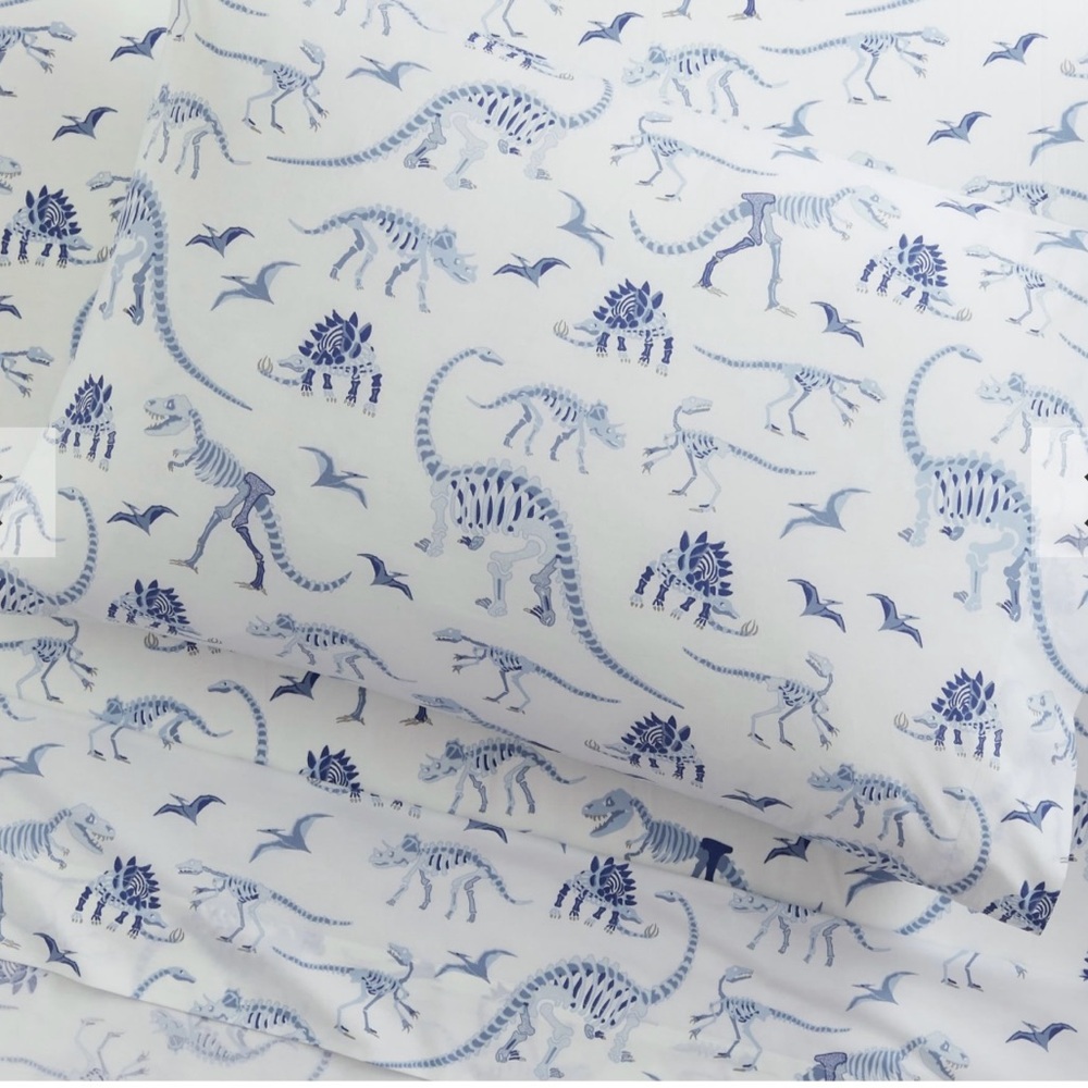 Pottery Barn Kids Blue Dino Bones Organic Sheet Set - Picture 2 of 7